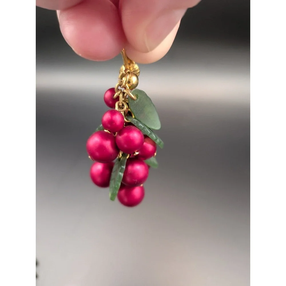 Vintage Red And Green Holly‎ Berry Clip On Earrings
